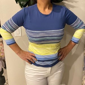 J.MCLAUGHIN blouse Women’s Navy Blue striped Printed 3/4 Sleeve top M